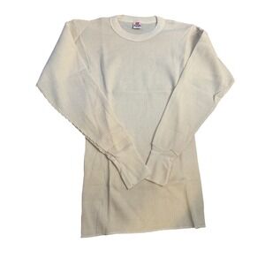 Vintage Hanes Thermal Shirt Mens Small Cream Waffle Knit Long Sleeve Base Layer